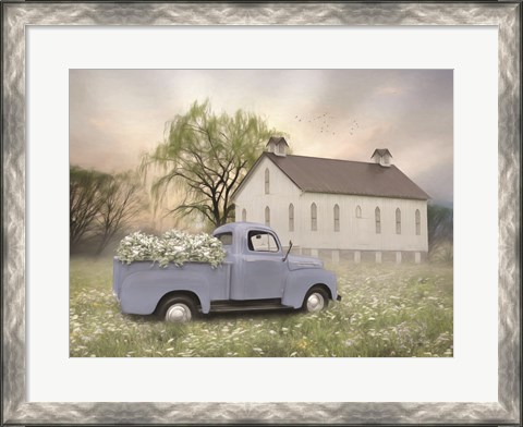 Framed Blue Ford at Barn Print