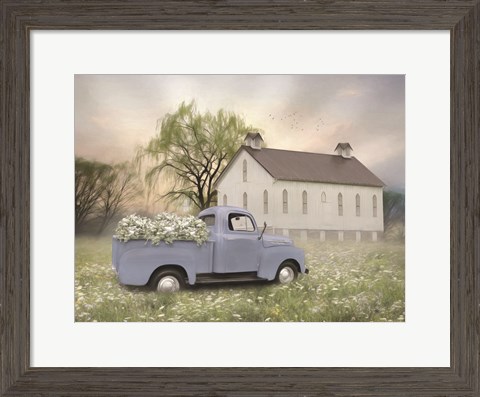 Framed Blue Ford at Barn Print