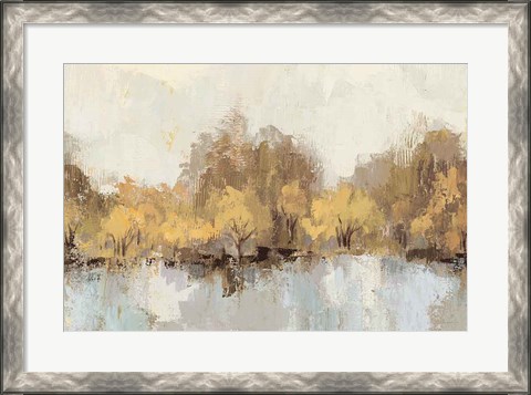 Framed Autumn River Reflection Gold Print
