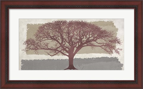 Framed Burgundy Tree on abstract background Print