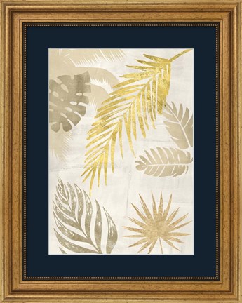 Framed Palm Leaves Gold I Print