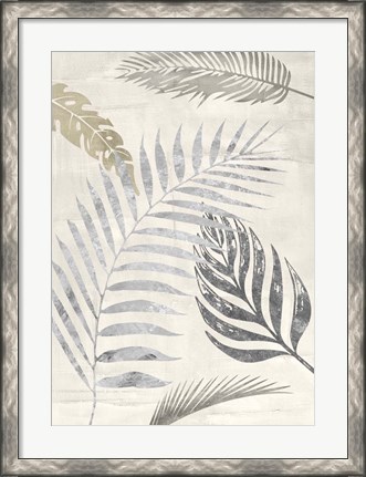 Framed Palm Leaves Silver I Print