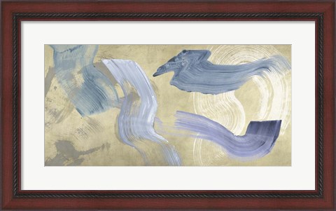Framed Blue Waves on Gold Print