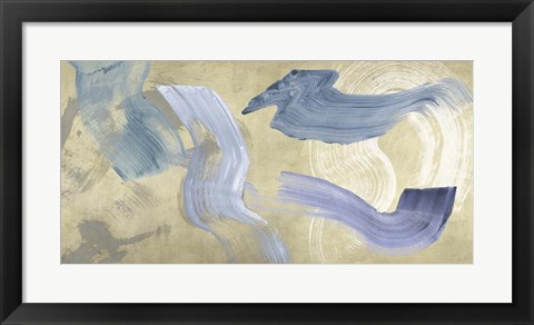 Framed Blue Waves on Gold Print