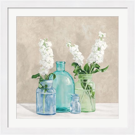 Framed Floral Setting with Glass Vases II Print