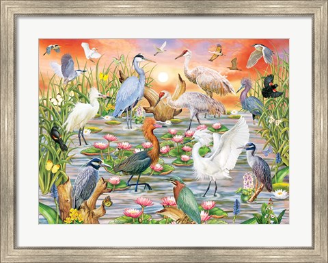 Framed Elegant Water Birds Print
