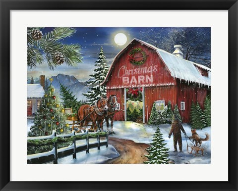 Framed Christmas Barn Print