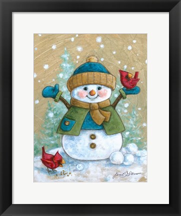 Framed Snowkids Boy With Bird Print