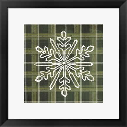 Framed Green Plaid Snowflakes Print