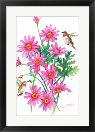 Framed Hummingbirds And Daisies Print