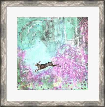 Framed Rabbit and Purple Flowers Print