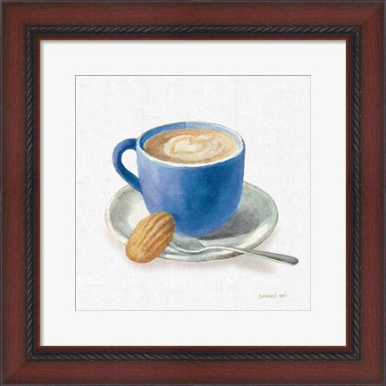 Framed Wake Up Coffee I Linen Classic Blue Print