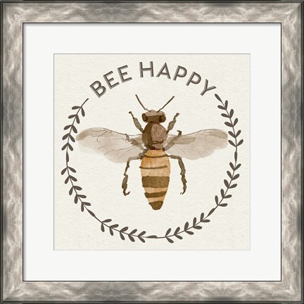 Framed Bee Hive I-Bee Happy Print