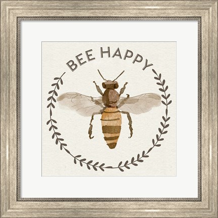 Framed Bee Hive I-Bee Happy Print