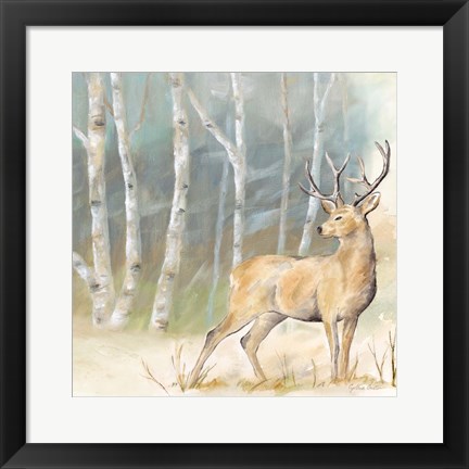 Framed Woodland Reflections III-Deer Print