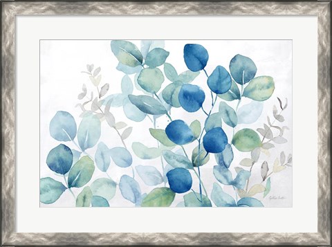 Framed Eucalyptus Leaves landscape blue green Print