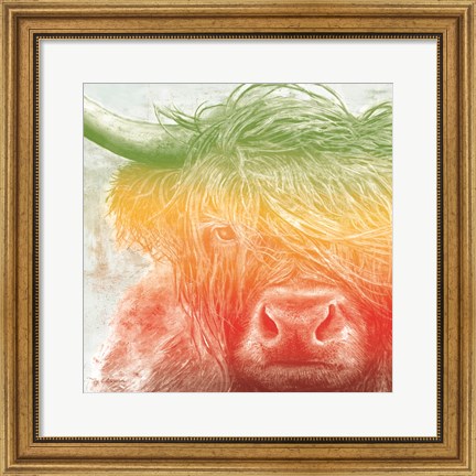 Framed Norwegian Bison rainbow Print