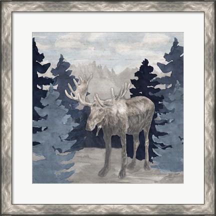 Framed Blue Cliff Mountains scene IV-Moose Print