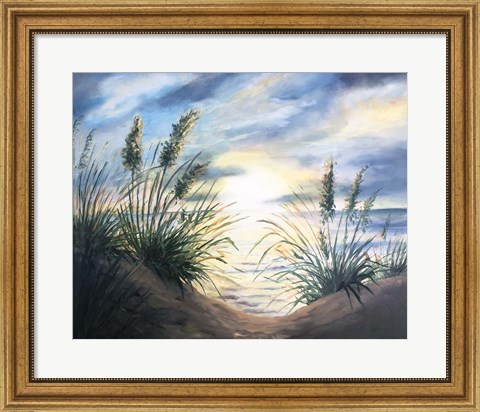 Framed Coastal Sunrise Oil Painting square Print