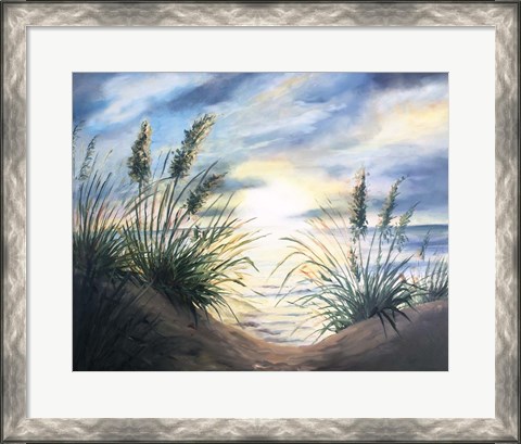 Framed Coastal Sunrise Oil Painting square Print