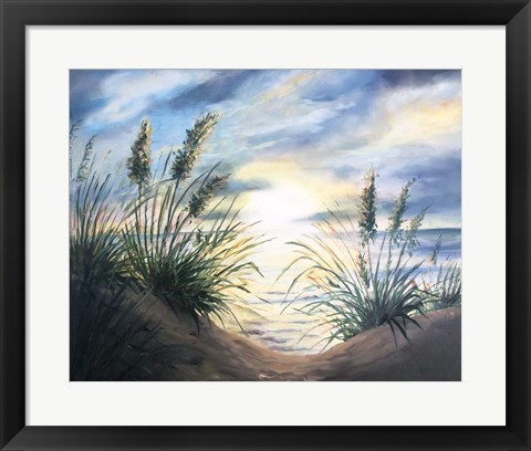 Framed Coastal Sunrise Oil Painting square Print