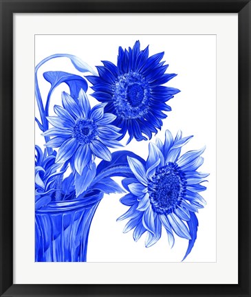 Framed China Sunflowers blue I Print