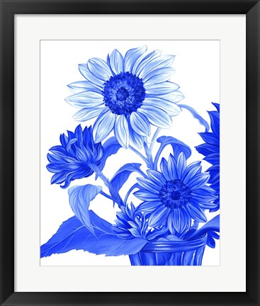 Framed China Sunflowers blue II Print