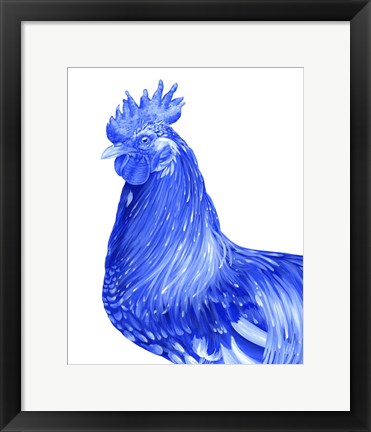 Framed Blue Rooster II Print