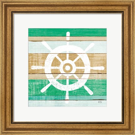 Framed Beachscape VI Helm Green Print