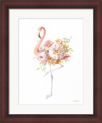 Framed Floral Flamingo II Print