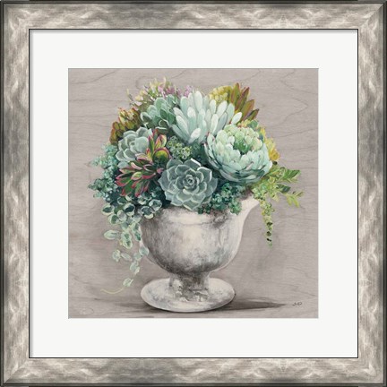 Framed Festive Succulents I Gray Print