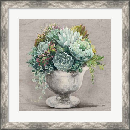 Framed Festive Succulents I Gray Print