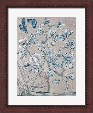 Framed Shimmering Garden I Navy Print