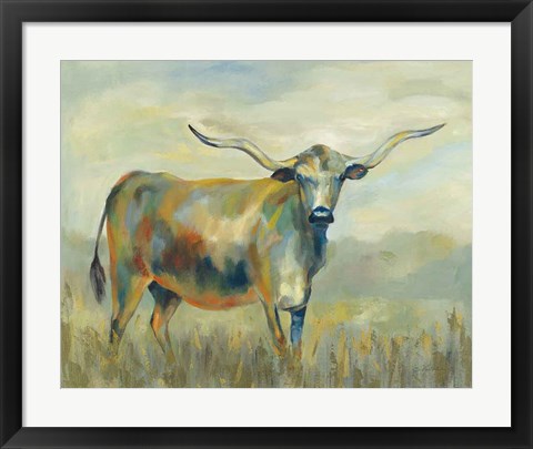 Framed Colorful Longhorn Cow Print