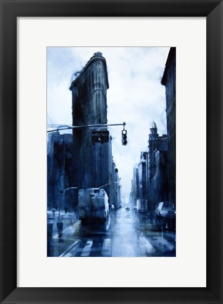 Framed West 23rd Street &amp; 5th Avenue, rain (Flatiron Building) Print