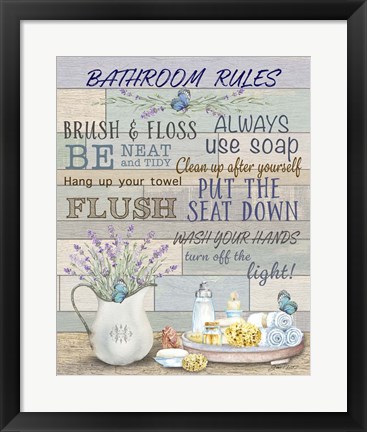 Framed Lavender Bathroom Rules Print
