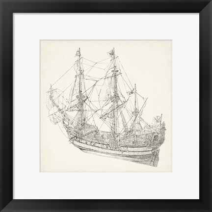 Framed Antique Ship Sketch I Print