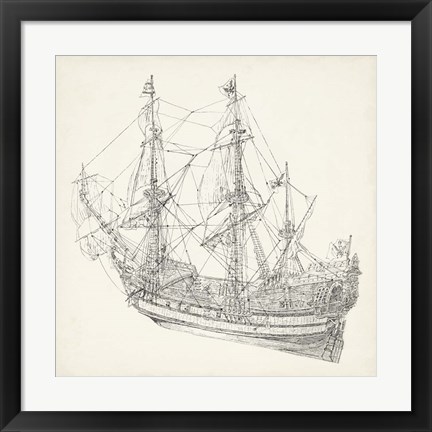 Framed Antique Ship Sketch I Print