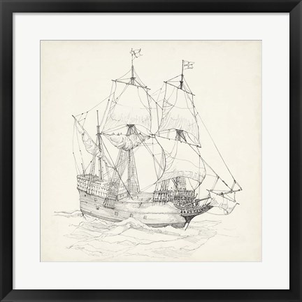 Framed Antique Ship Sketch IV Print