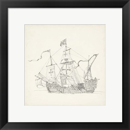 Framed Antique Ship Sketch VI Print