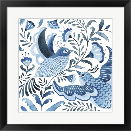 Framed Blue Bird Folk I Print