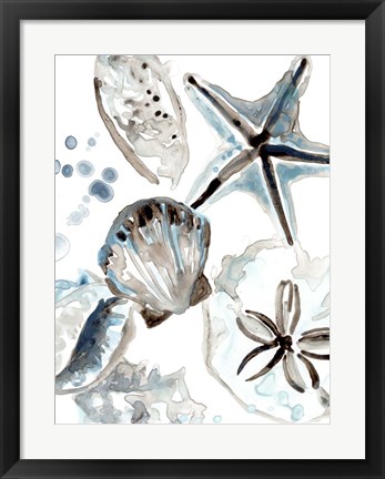 Framed Cerulean Seashells I Print