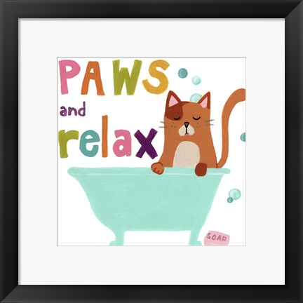Framed Cute Cat Bath II Print