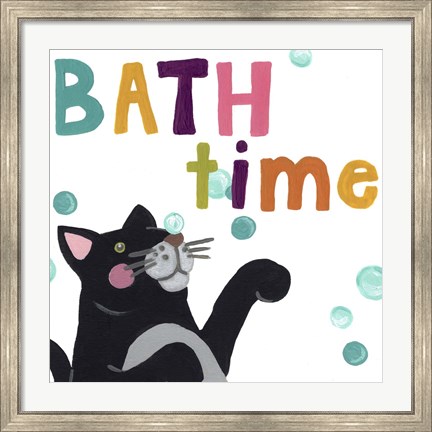 Framed Cute Cat Bath IV Print