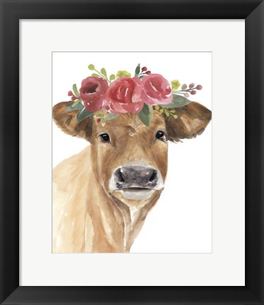 Framed Flowered Cow I Print