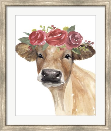 Framed Flowered Cow II Print