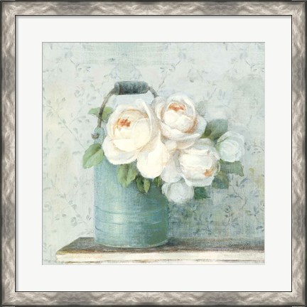 Framed June Roses I White Blue Crop Print