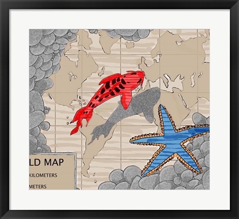 Framed Red Fish Over Chart Print