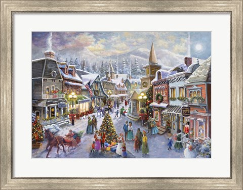 Framed Victorian Christmas Village Print