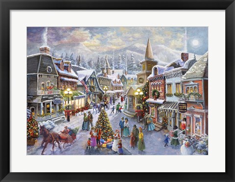 Framed Victorian Christmas Village Print